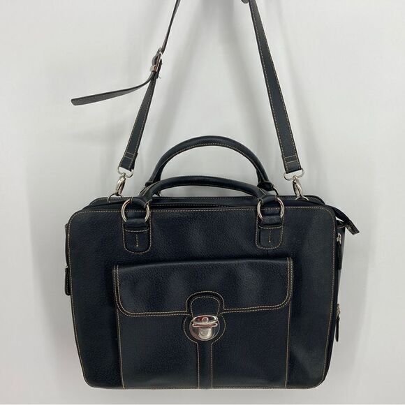 Franklin Covey Black Leather Multifunctional Business Unisex Briefcase - Picture 1 of 12